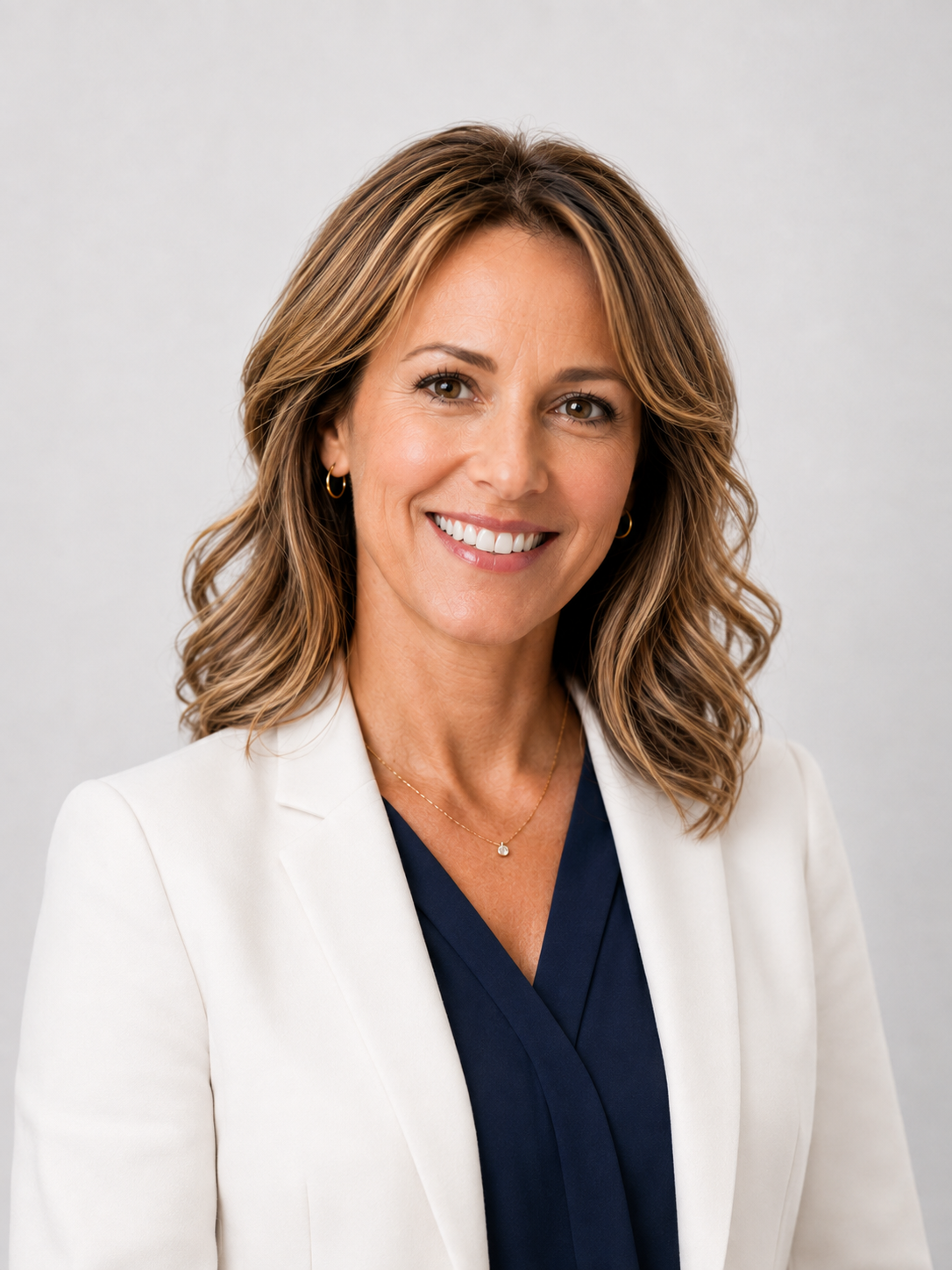 Professional portrait of a female eye specialist in a white coat
