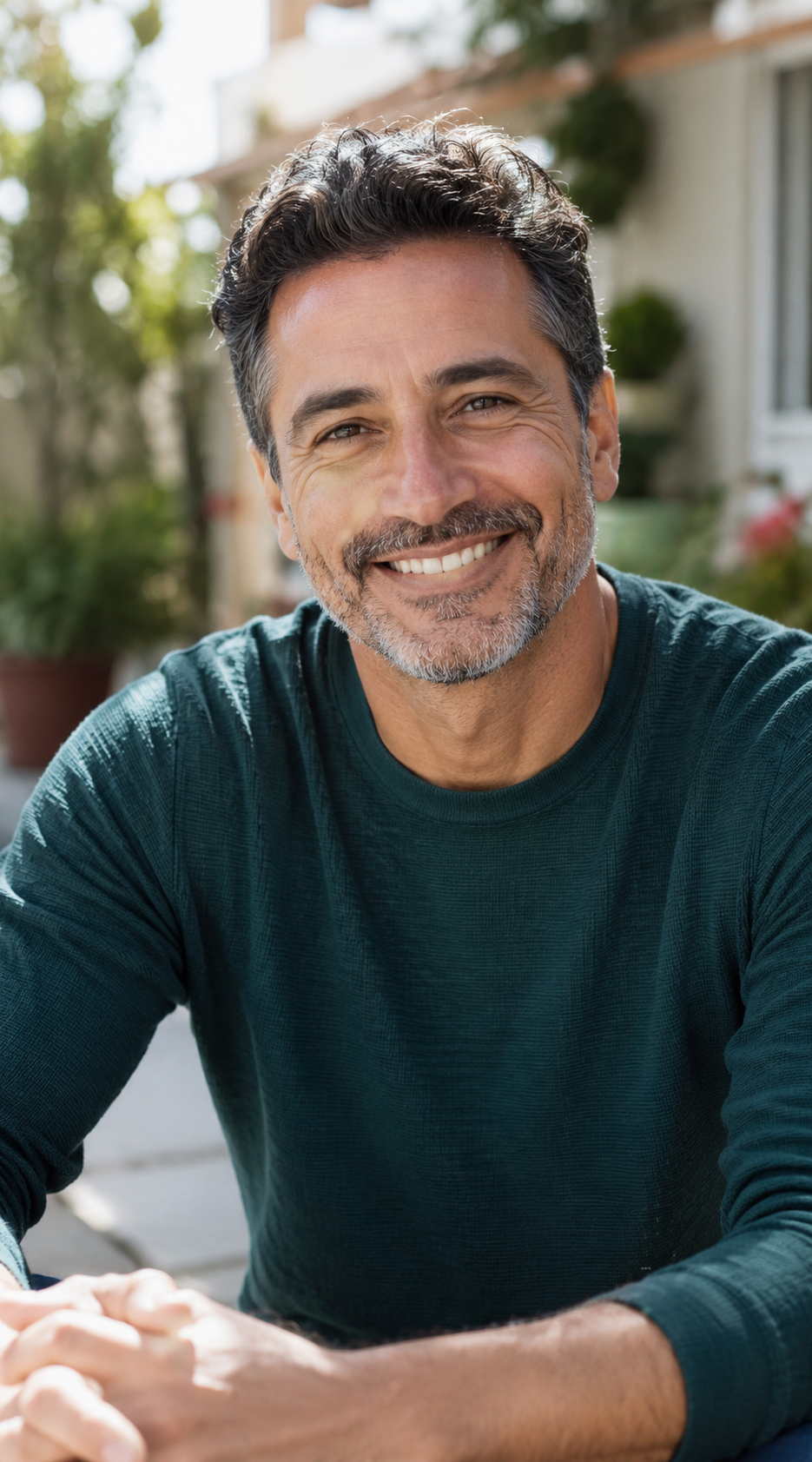 A happy middle-aged man smiling during a clinic visit