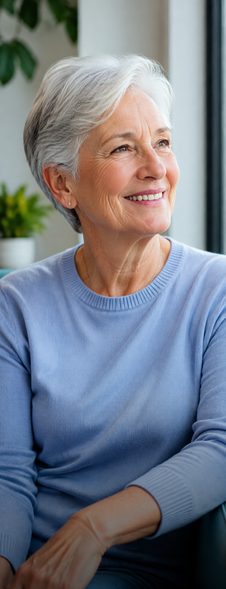 Close-up portrait of a cheerful senior woman