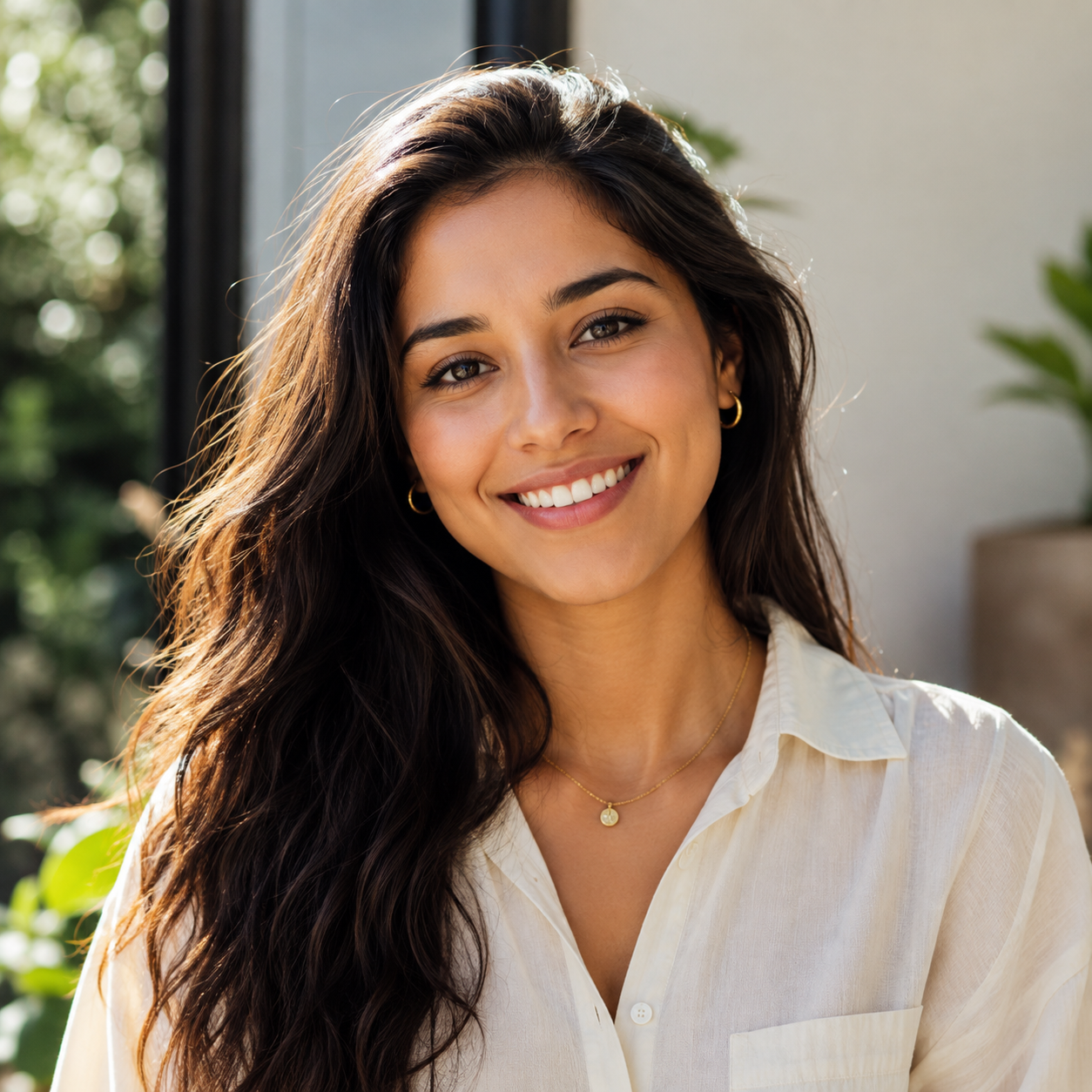 Portrait of a smiling young woman with great eyesight